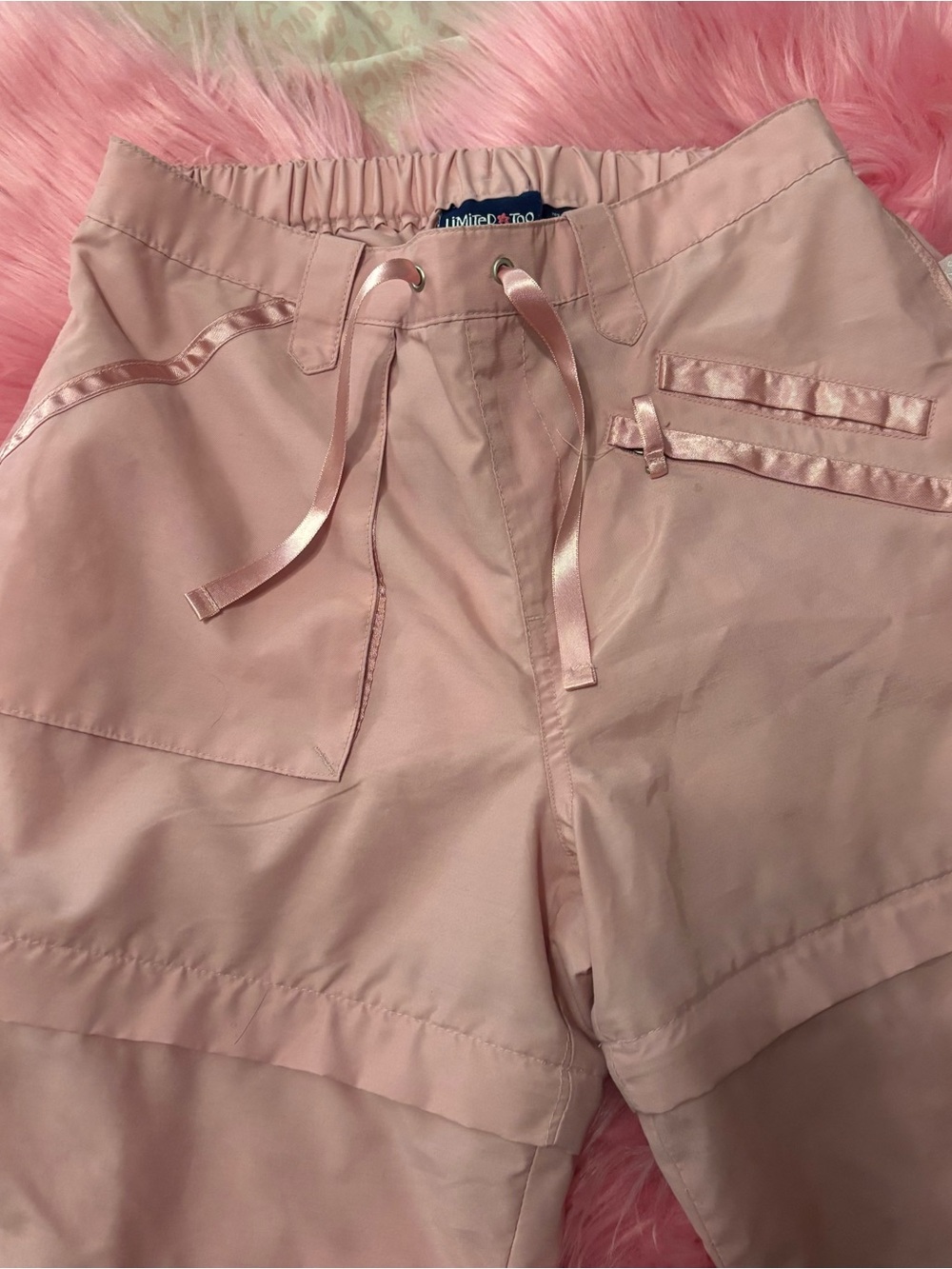 Vintage Y2K Limited Too Pink Convertible Cargo Track Pants McBling Coquette - Picture 3 of 10